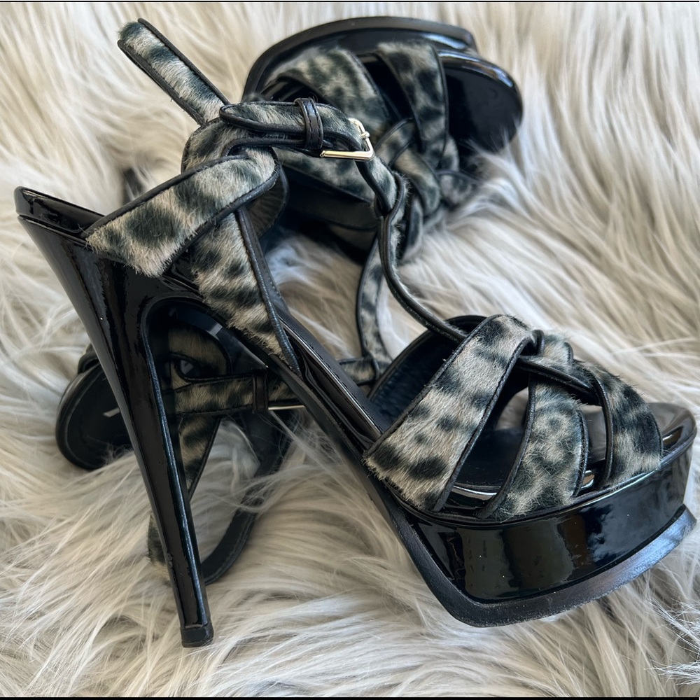 YSL Tribute Platform heels sz 35.5 Black/ faux fur Authentic - Picture 2 of 13